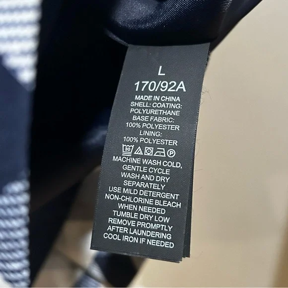 Kate Spade New York Water Resistant Blue & White Gingham Plaid Trench Raincoat - Picture 4 of 7